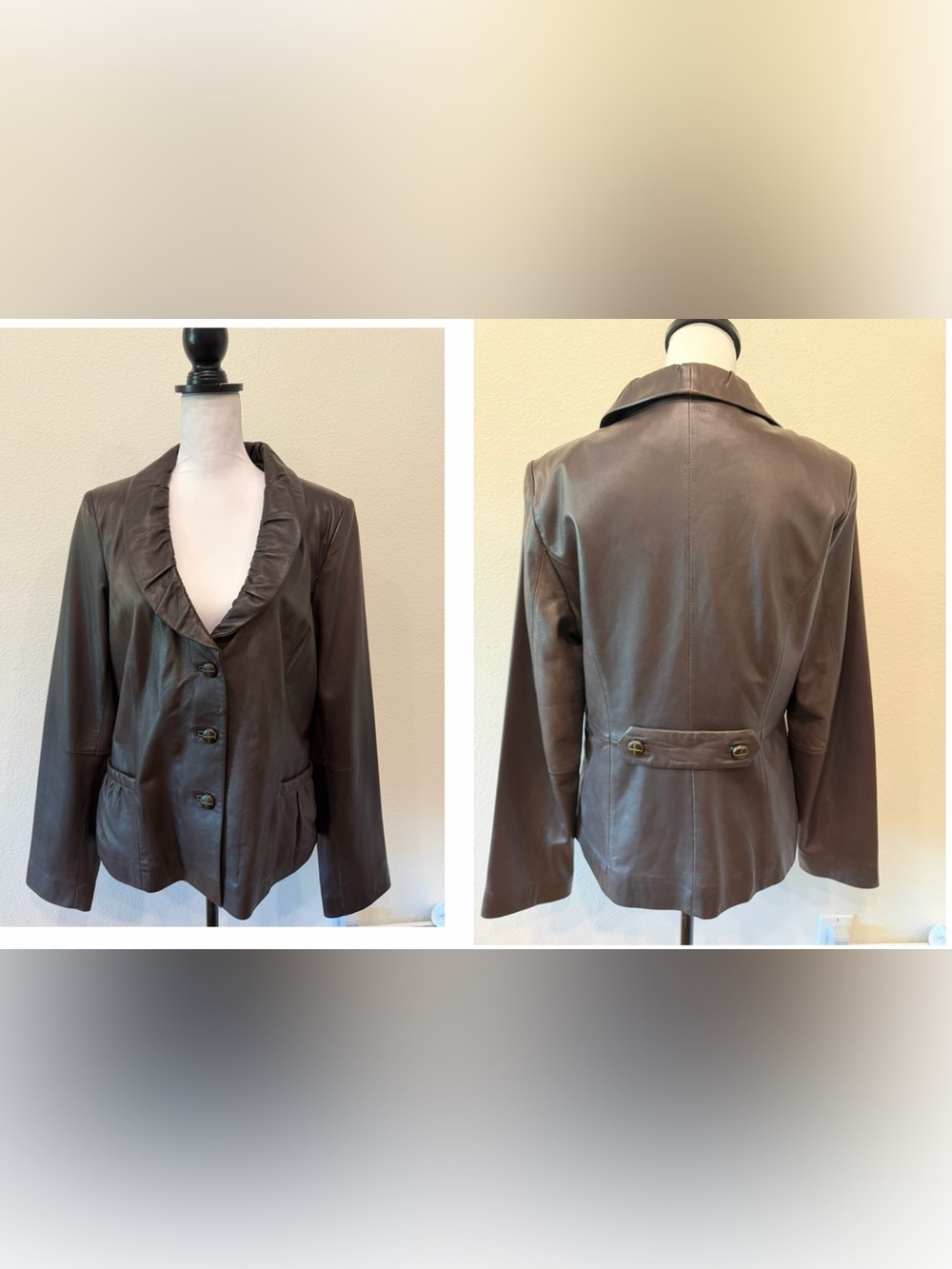 Tribal Dark Brown Leather Button-Front Jacket